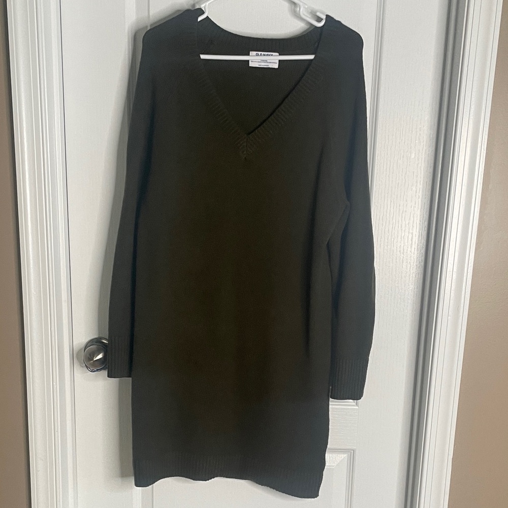 Old Navy Dark Green V-Neck Long Sleeve Dress